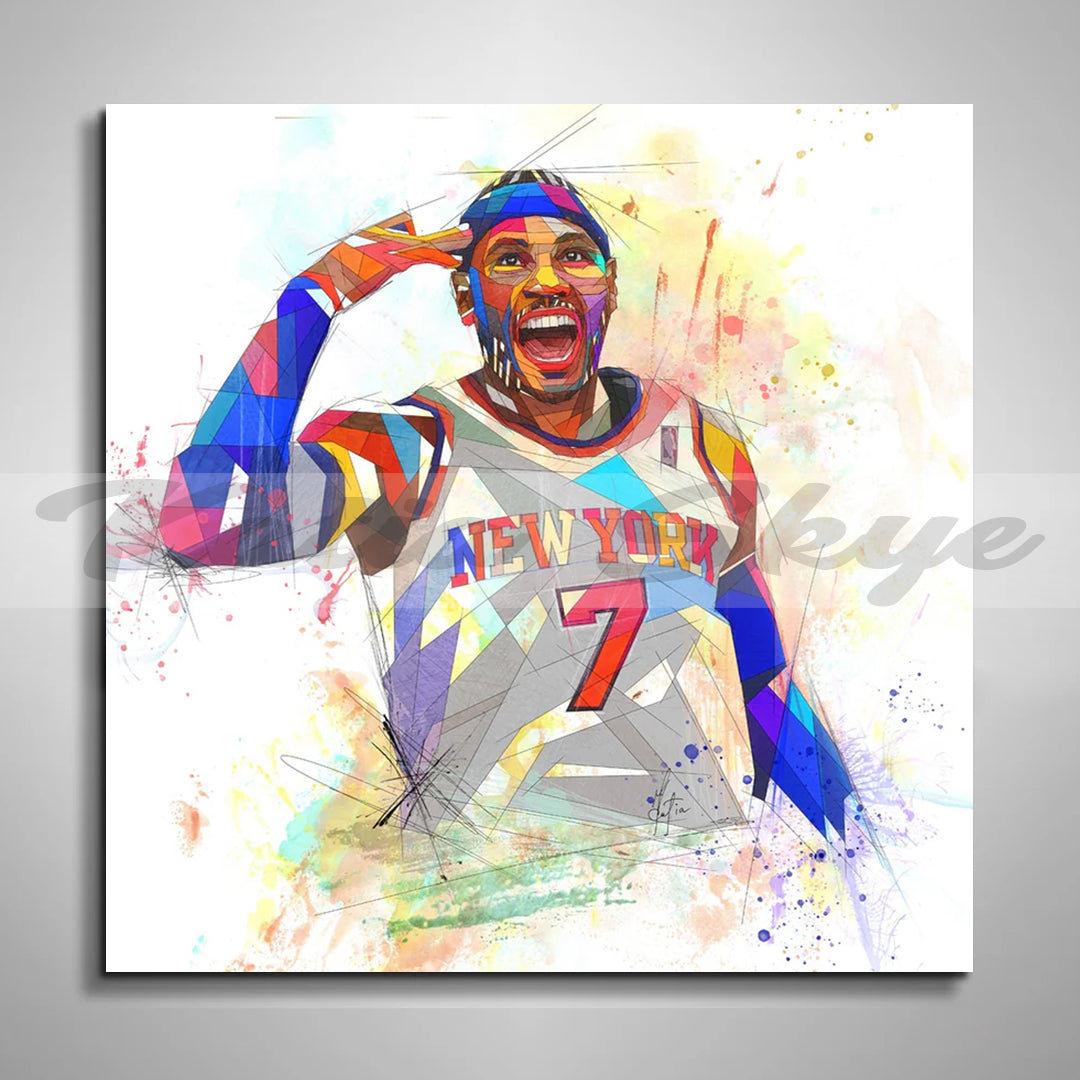 ABSTRACT BASKETBALL WALL ART INSPIRED BY CARMELLO ANTHONY IN ACTION // NBA-CA01