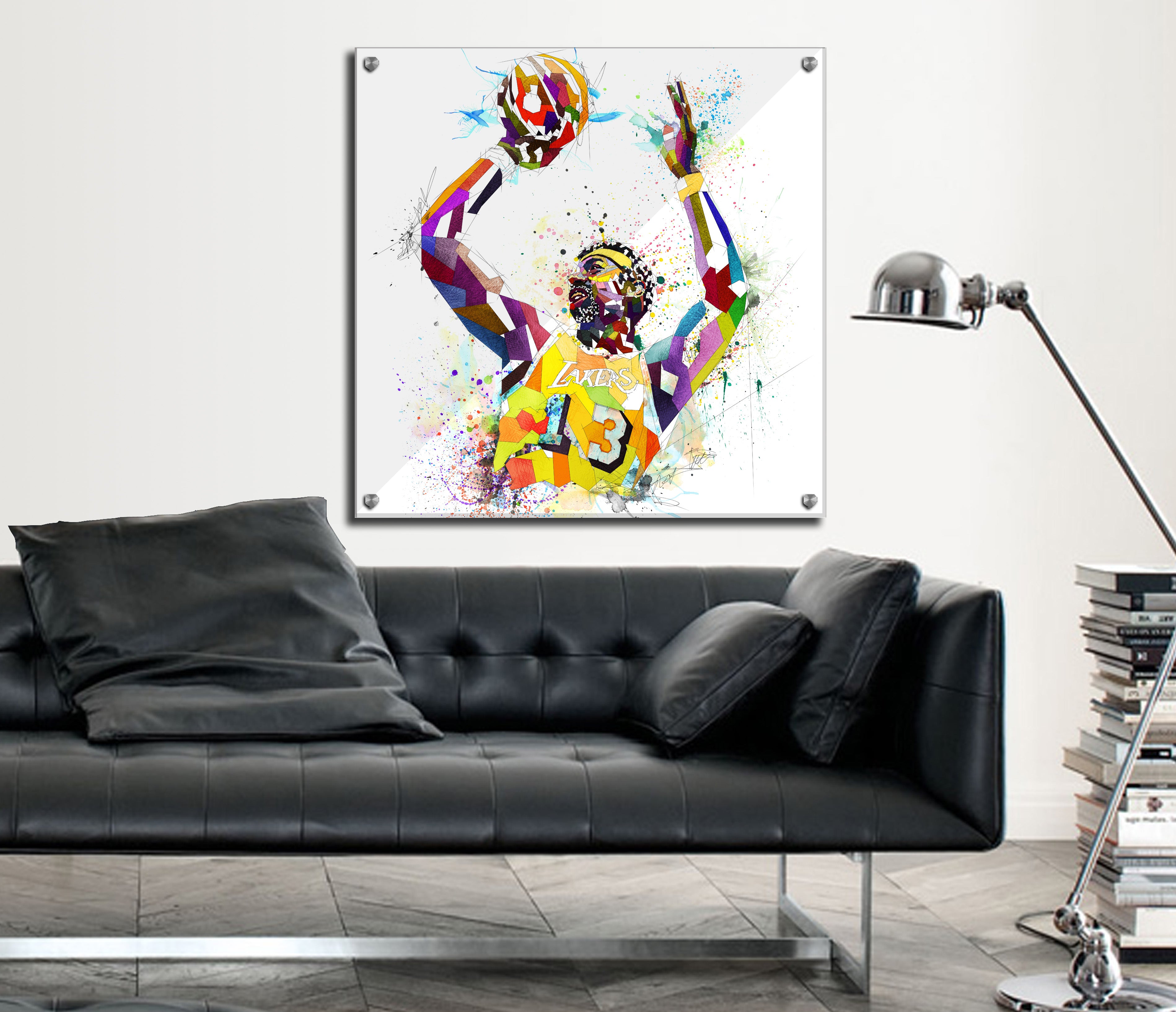 Canvas Print Wilt Chamberlain Poster, Golden State Warriors Poster Basketball Wall Art, Contemporary Abstract Drawing - NBA-WC01
