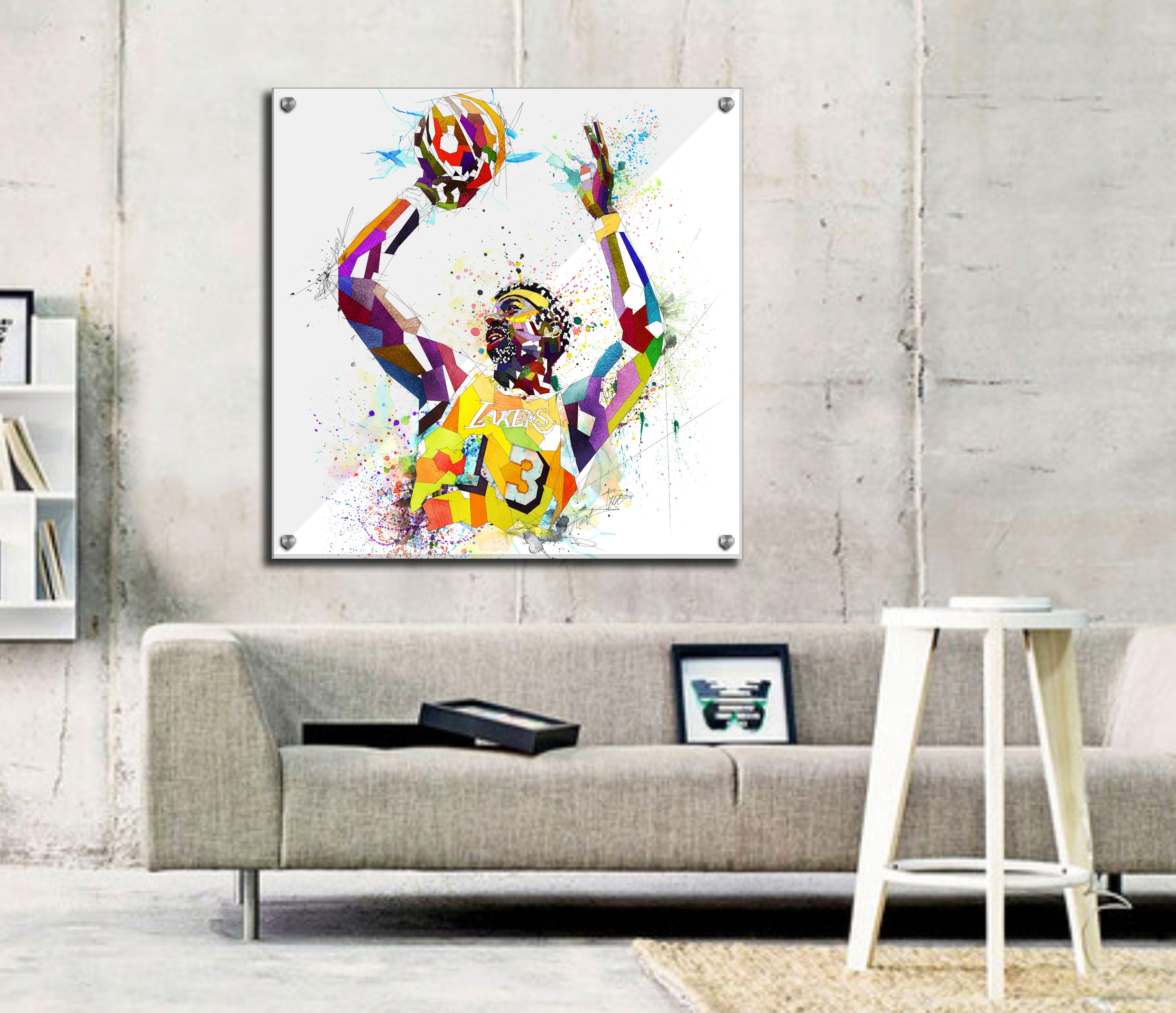 Canvas Print Wilt Chamberlain Poster, Golden State Warriors Poster Basketball Wall Art, Contemporary Abstract Drawing - NBA-WC01