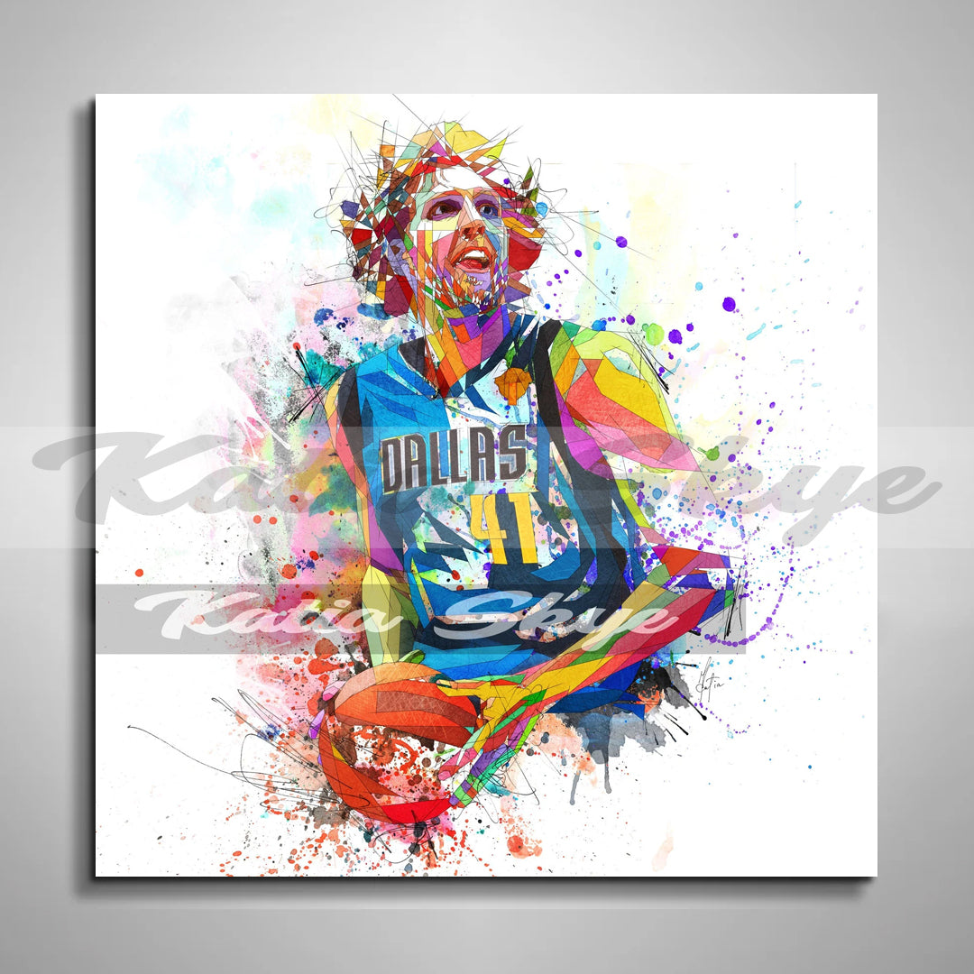 Abstract Basketball Canvas Wall Art Inspired by Dirk Nowitzki // NBA-DN01