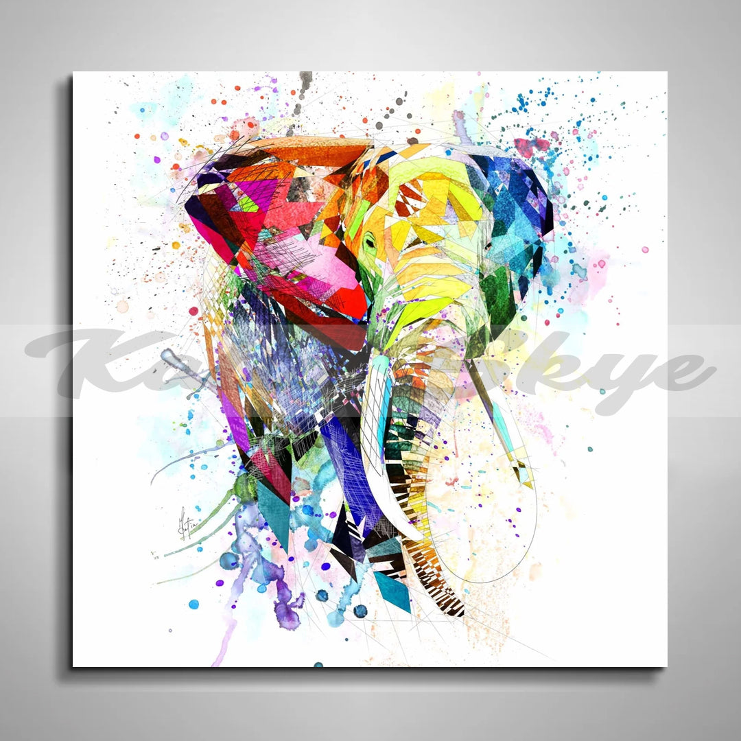 Canvas Print Elephant Colorful Animal Wall Art, Kids Room Decor, Animal Drawing Art