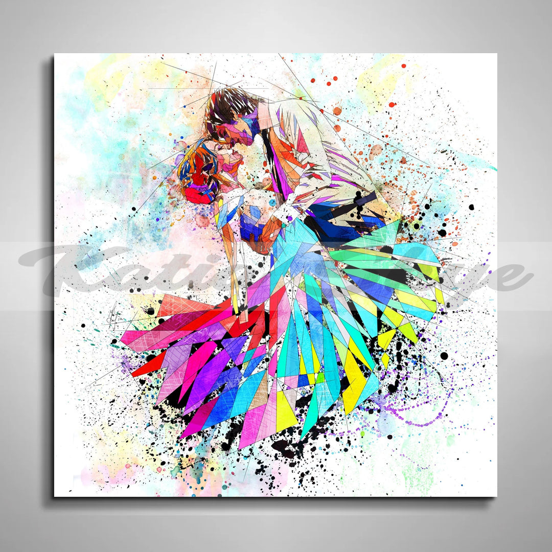 Abstract Canvas Print Happily Ever After Art Print, Colorful Happily Married Art, Couple Art, Contemporary Abstract Watercolor Modern Art // OTH-HM01