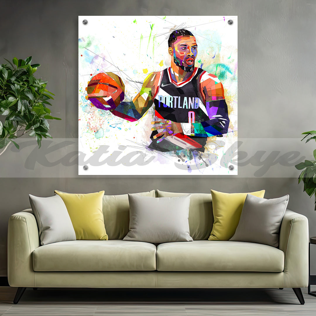 Contemporary Basketball Canvas Wall Art Inspired by Damian Lillard Portland Trail Blazers // NBA-DL01