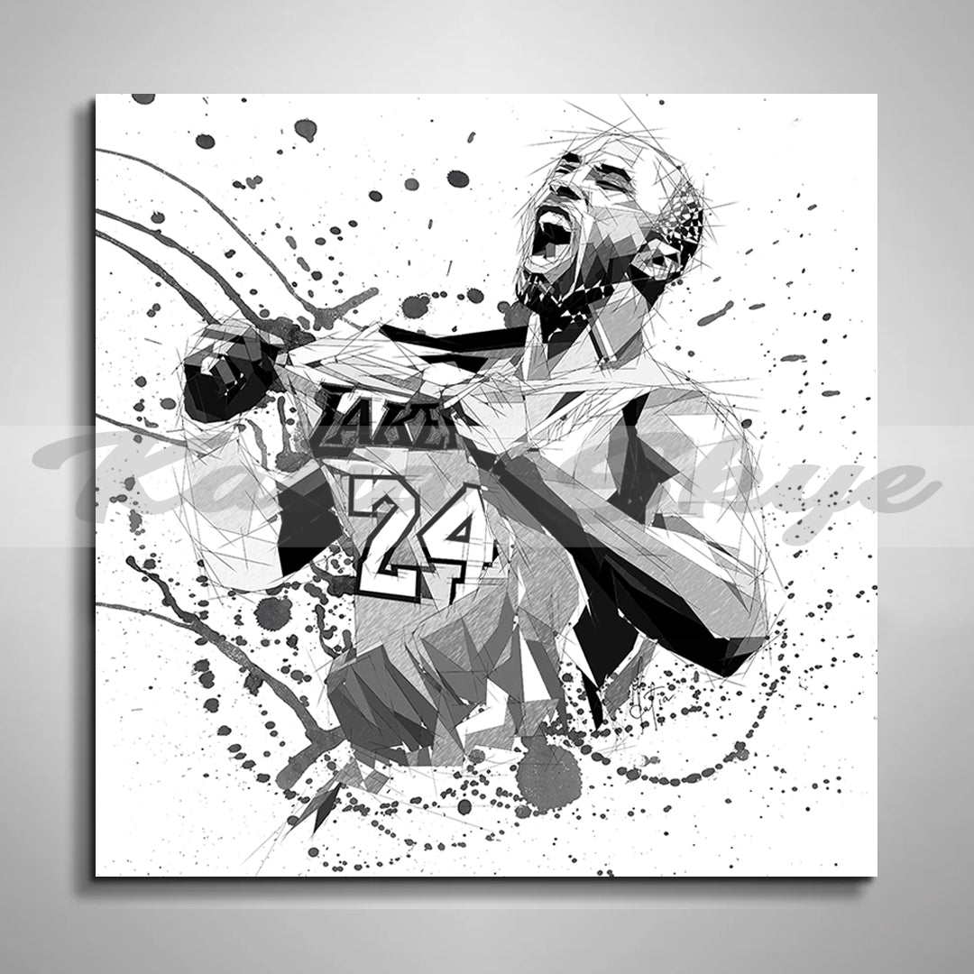 ABSTRACT BASKETBALL WALL ART INSPIRED BY KOBE BRYANT IN ACTION // NBA-KB01 BW