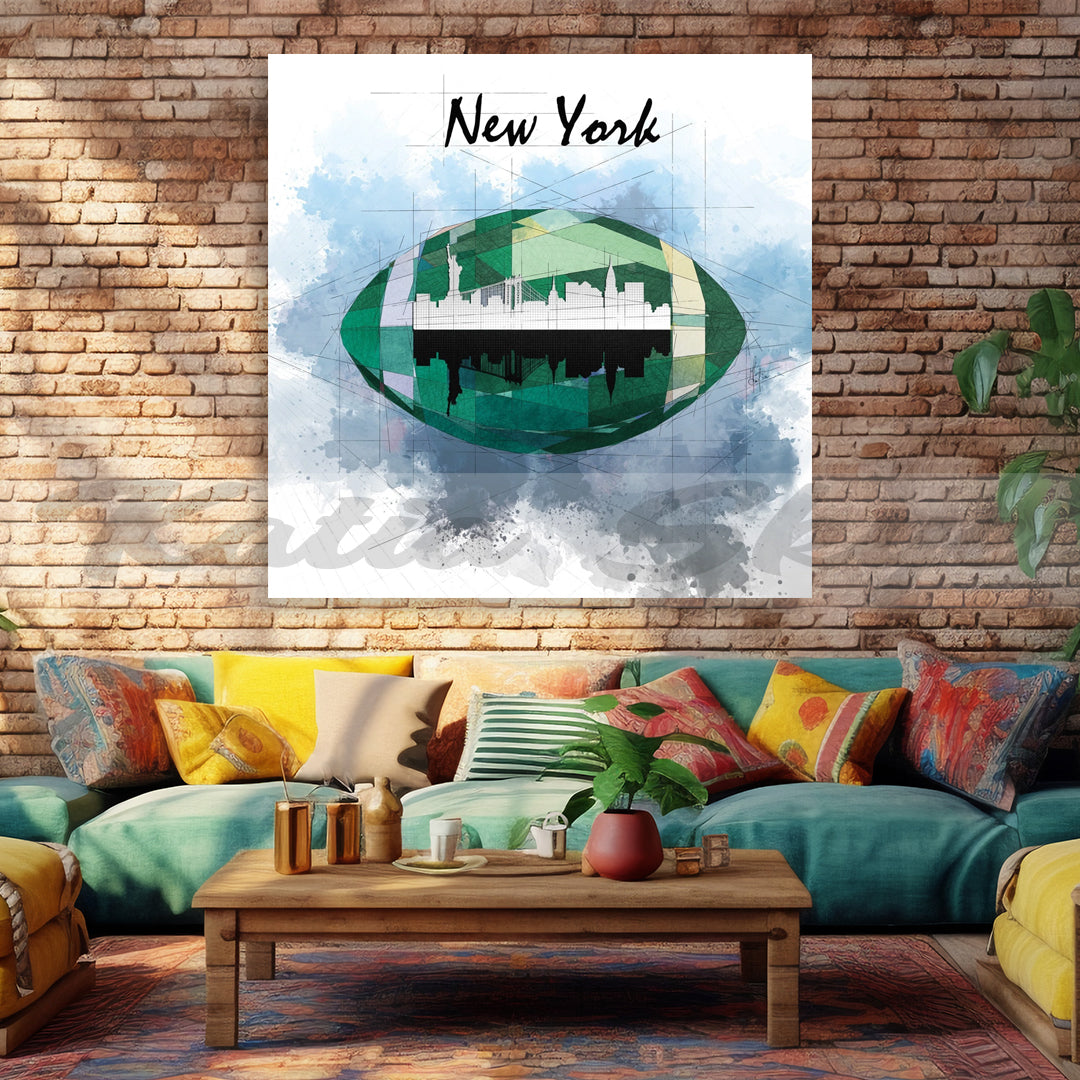 Contemporary AMERICAN FOOTBALL Canvas Wall ART Inspired by NEW YORK JETS // NFL-FB04