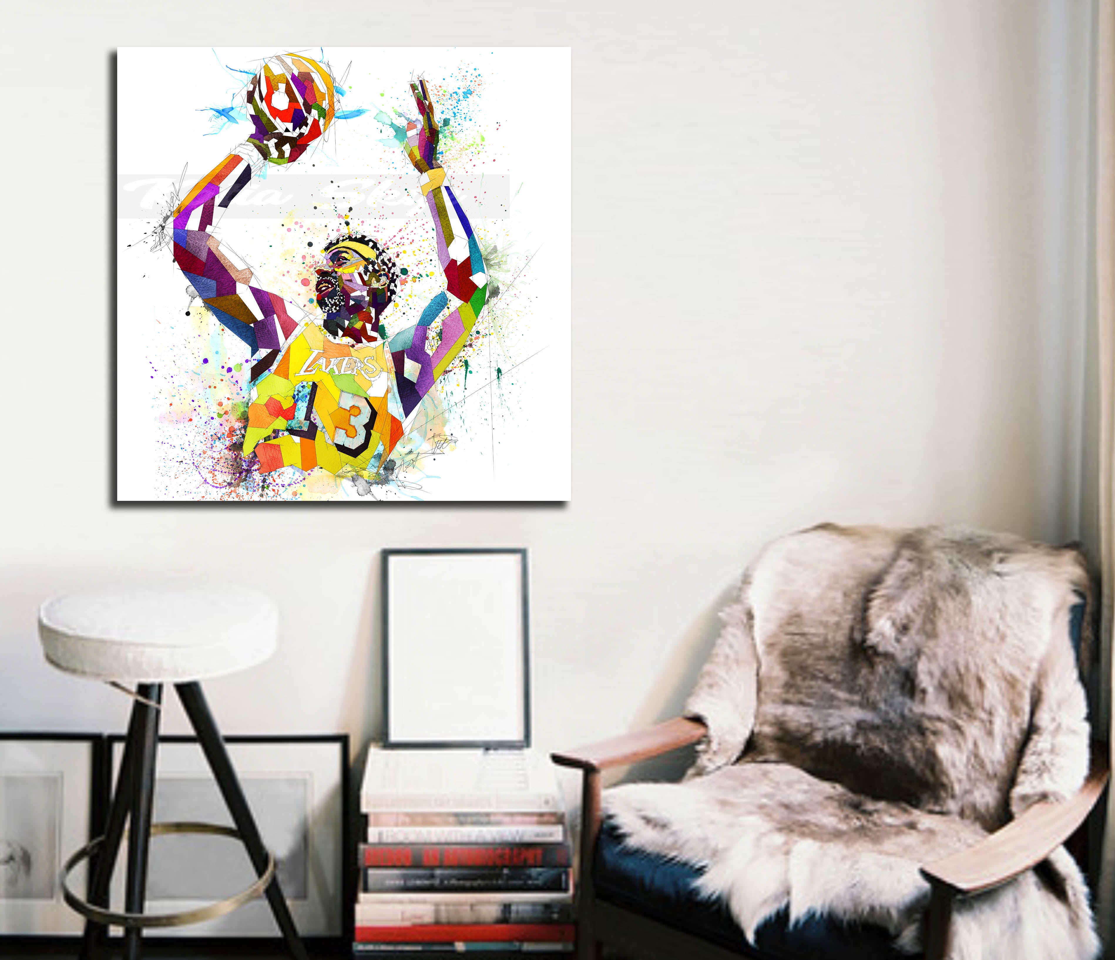 Canvas Print Wilt Chamberlain Poster, Golden State Warriors Poster Basketball Wall Art, Contemporary Abstract Drawing - NBA-WC01