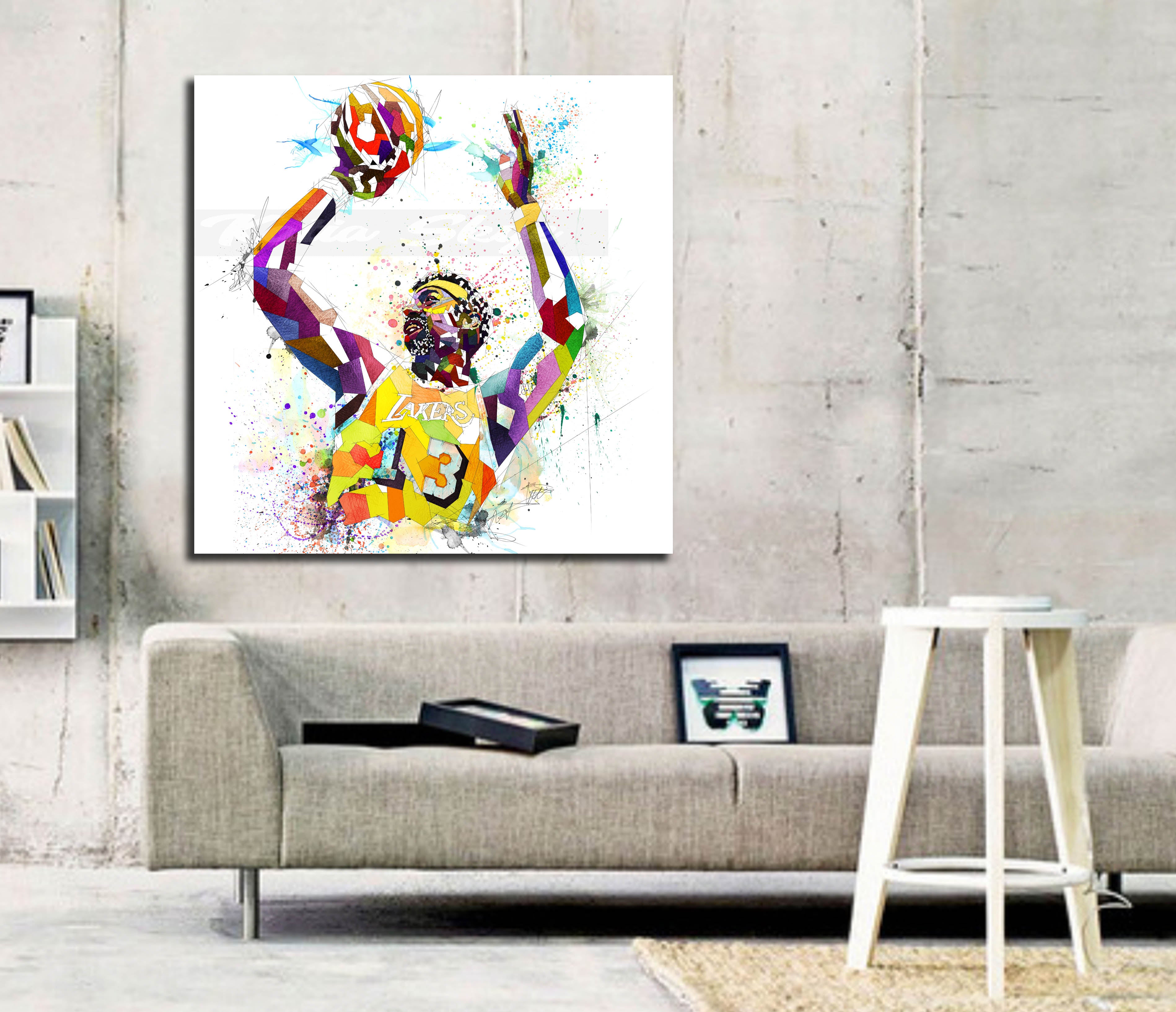 Canvas Print Wilt Chamberlain Poster, Golden State Warriors Poster Basketball Wall Art, Contemporary Abstract Drawing - NBA-WC01