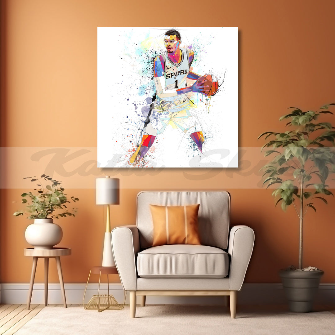viktor wembanyama colorful drawing canvas print