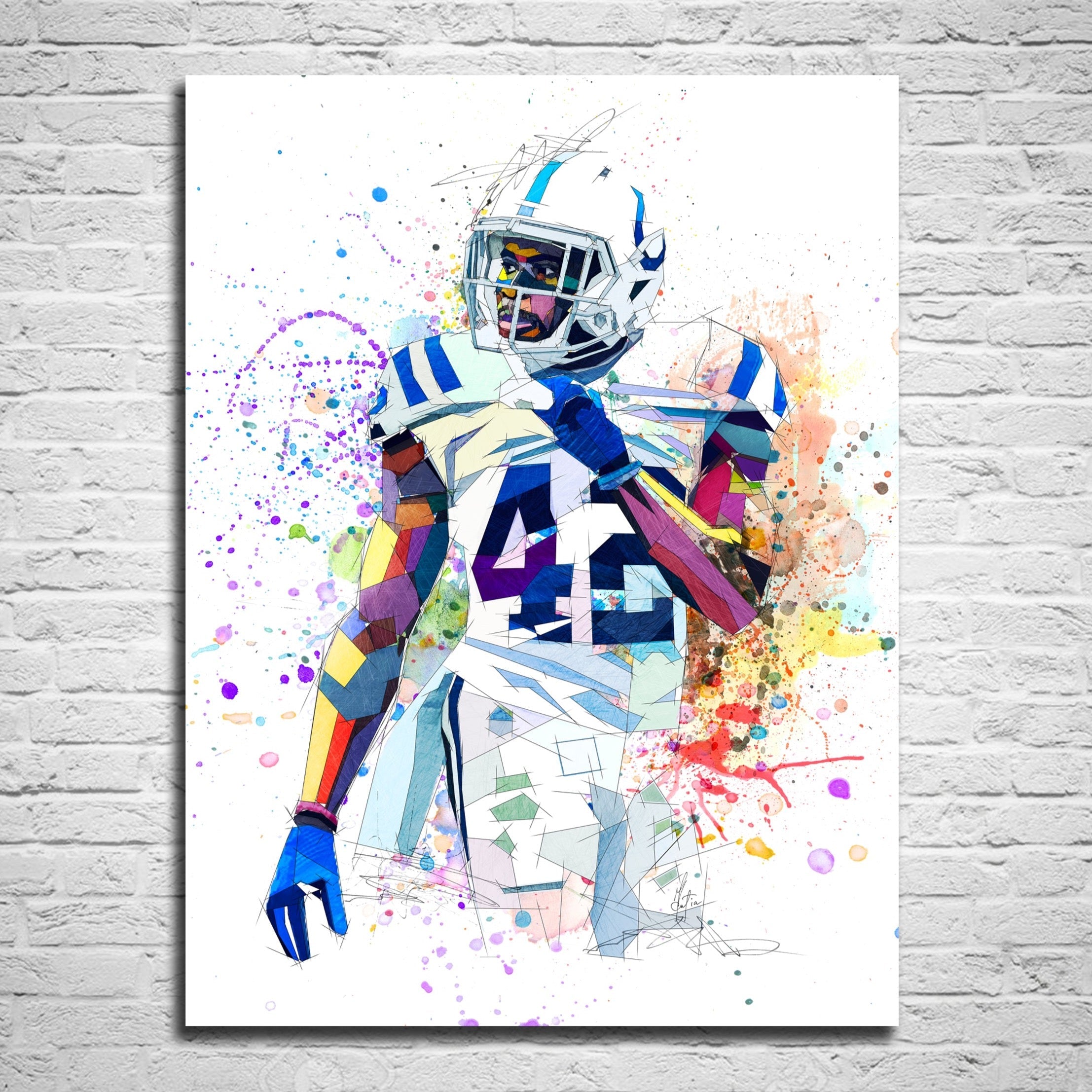 Abstract Football Player Kenny Moore Canvas Wall Art Sports Canvas Art