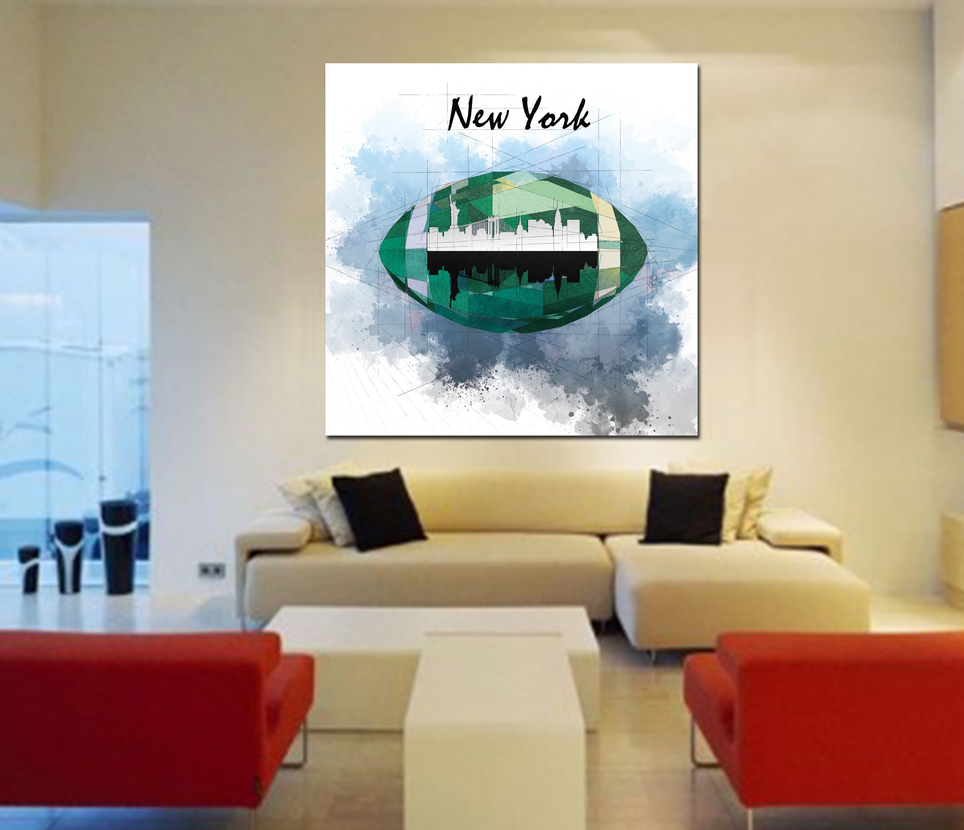 Contemporary AMERICAN FOOTBALL Canvas Wall ART Inspired by NEW YORK JETS // NFL-FB04