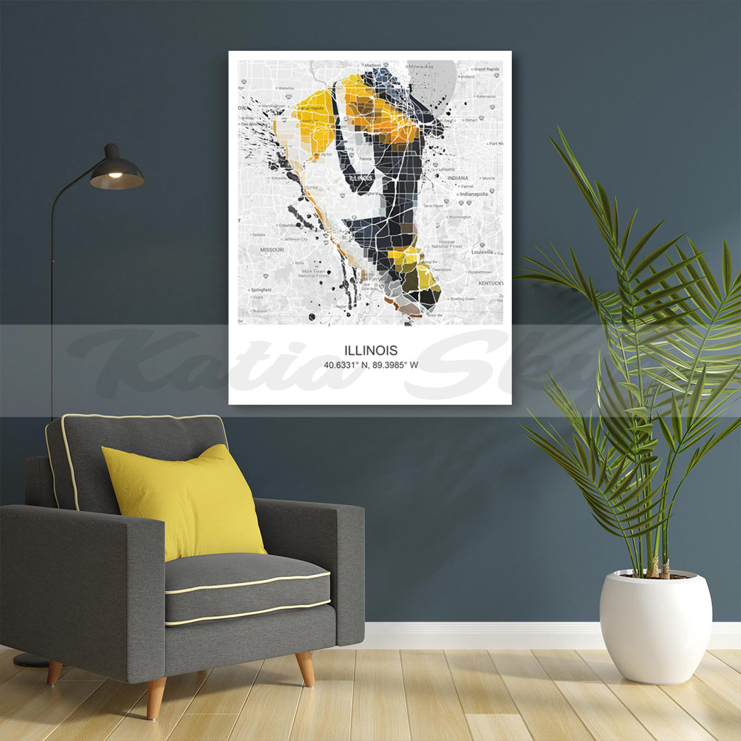 Abstract Map of Chicago Illinois Sneaker Art Basketball Shoes Abstract Canvas Wall Art