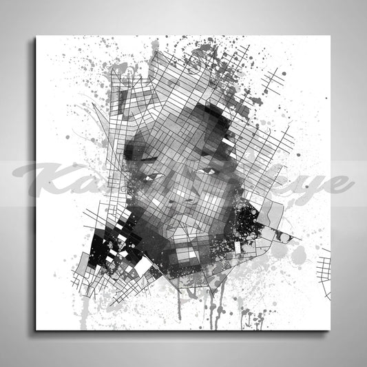 ABSTRACT CANVAS MAP WALL ART INSPIRED BY BIGGIE SMALLS THE NOTORIOUS B.I.G //MUS-BS01