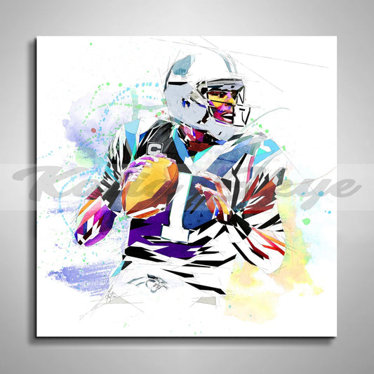 Abstract Canvas Cam Newton Football Art, Carolina Panthers Football Player Poster NFL-CN01