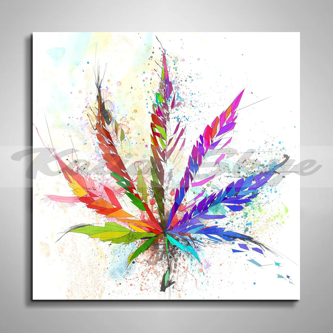 Abstract Canvas Print Cannabis Leaf Canvas Wall Art Print // OTH-CL01