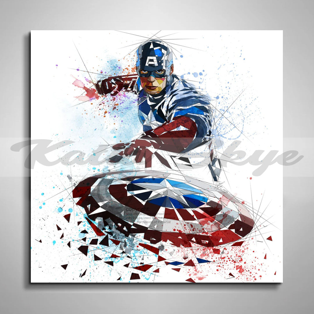 Abstract Canvas Wall Art Captain America Superhero Wall Art Marvel Comics Poster // MOV-CA01