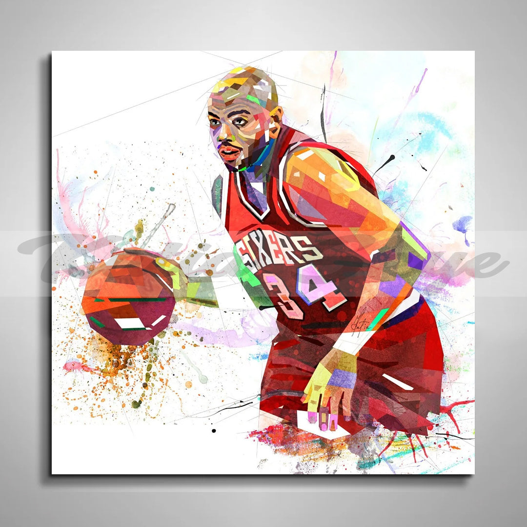 Abstract Canvas Wall Art Charles Barkley Basketball Art, Philadelphia 76ers Poster // NBA-CB01