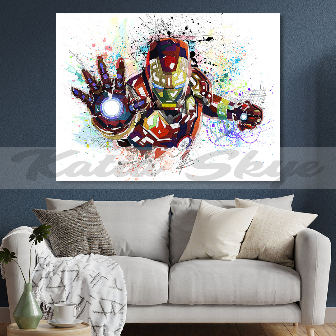 Abstract Canvas Print Iron Man Wall Art Marvel Superhero Poster, Modern Wall Hangings // MOV-IM01