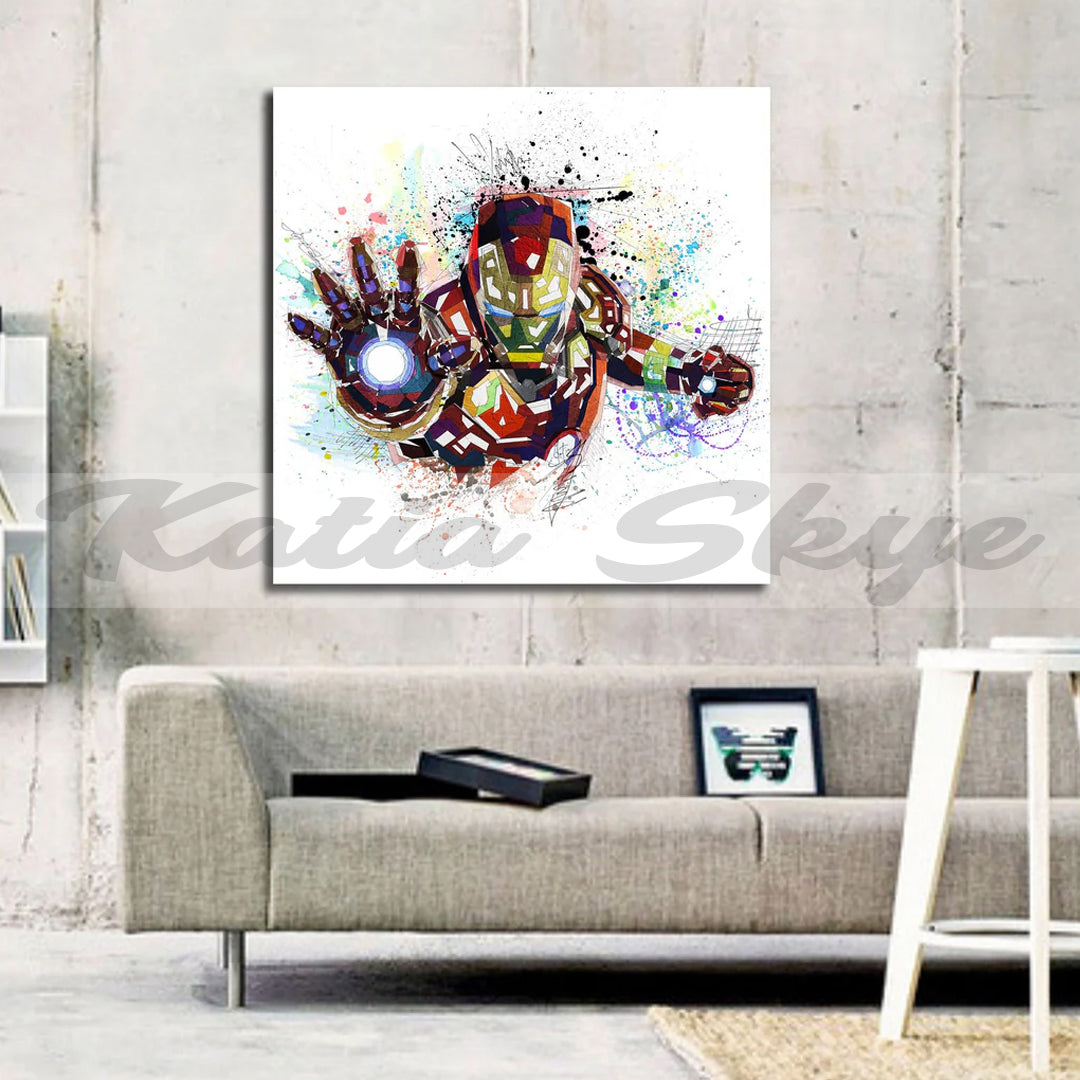Abstract Canvas Print Iron Man Wall Art Marvel Superhero Poster, Modern Wall Hangings // MOV-IM01