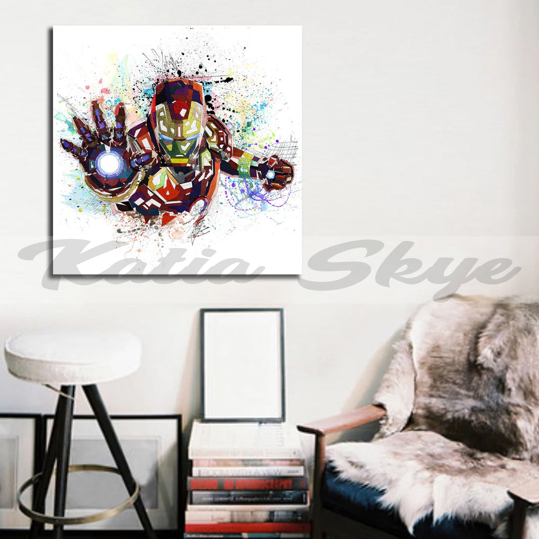 Abstract Canvas Print Iron Man Wall Art Marvel Superhero Poster, Modern Wall Hangings // MOV-IM01