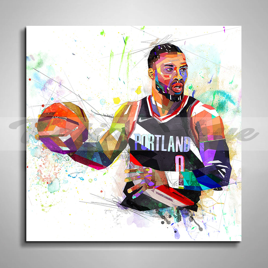 Abstract Canvas Wall Art Damian Lillard Basketball Canvas Portland Trail Blazers Players Poster// NBA-DL01