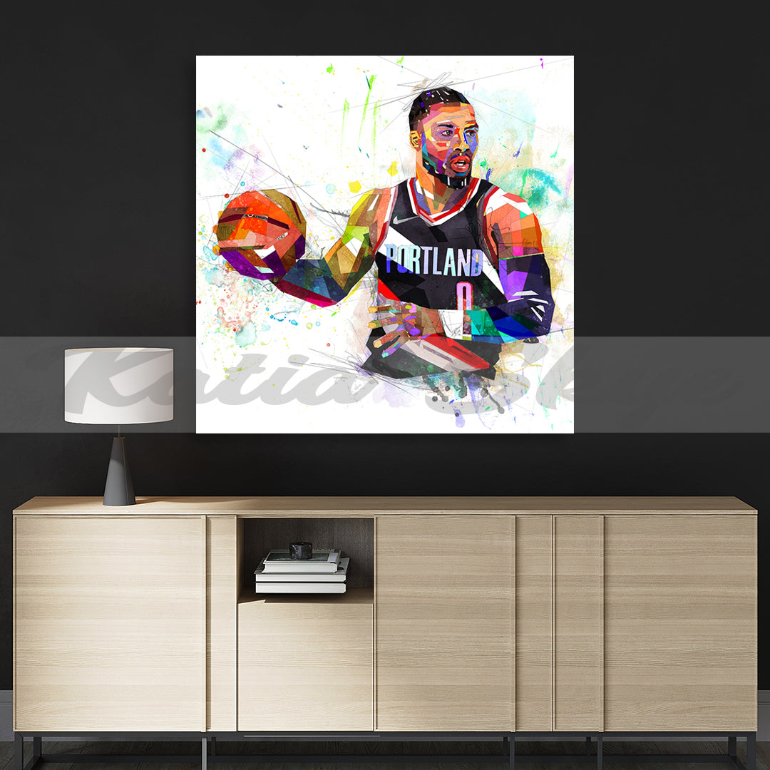 Abstract Canvas Wall Art Damian Lillard Basketball Canvas Portland Trail Blazers Players Poster// NBA-DL01