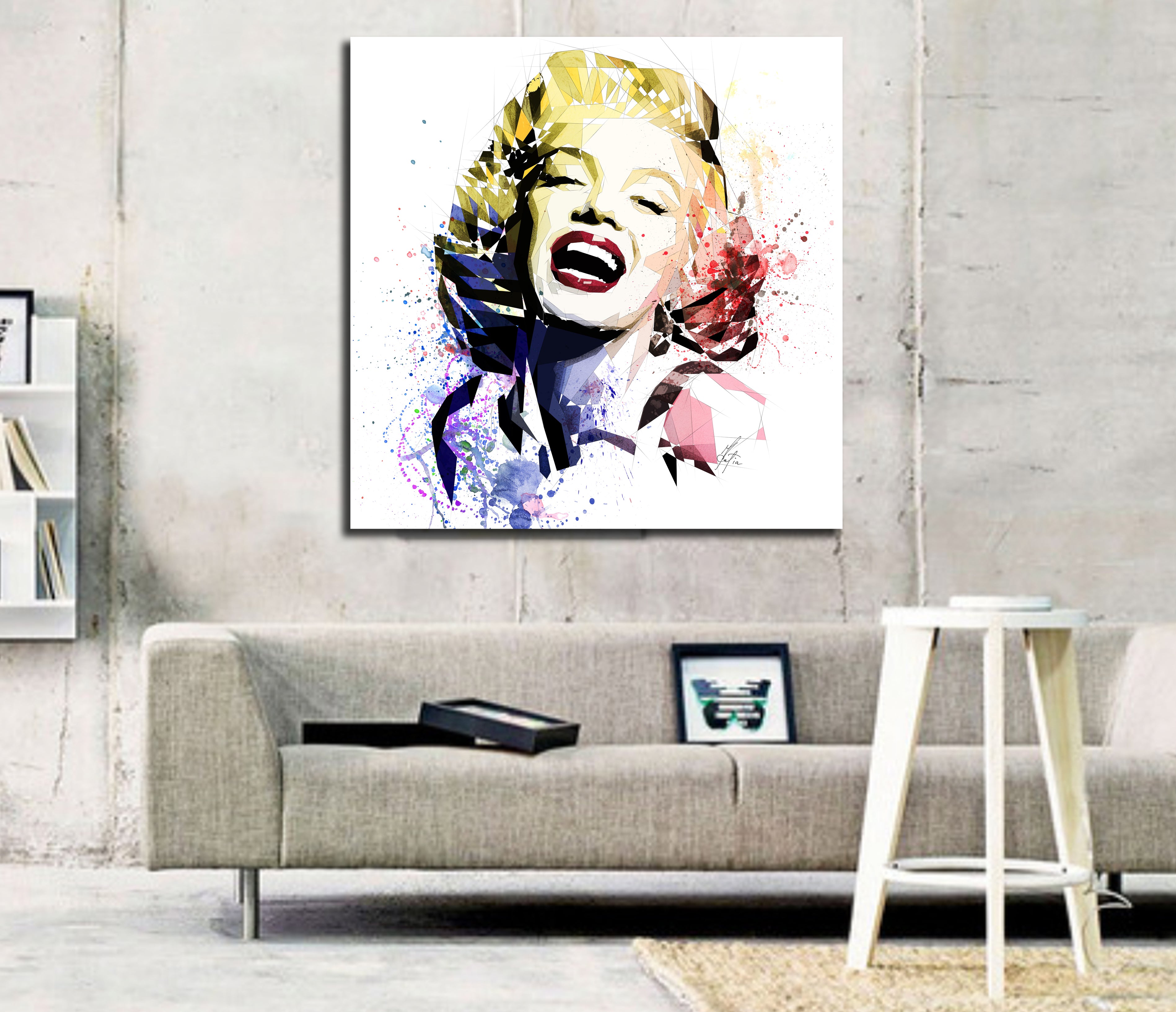 Canvas Print Marilyn Watercolor Wall Art, Contemporary Pop Art Abstract Drawing, Living Room Decor, Graphic Modern Art Print