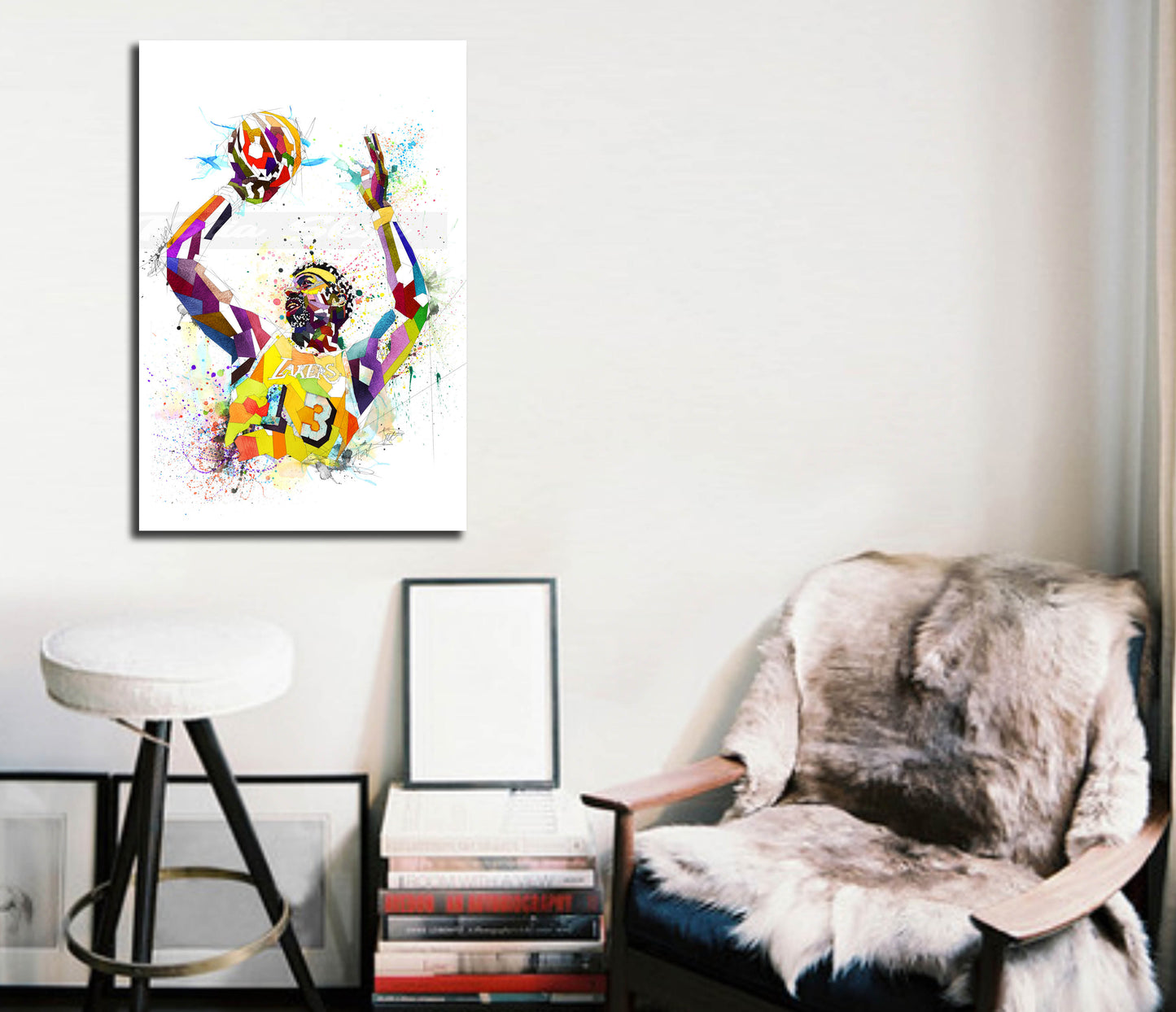 Canvas Print Wilt Chamberlain Poster, Golden State Warriors Poster Basketball Wall Art, Contemporary Abstract Drawing - NBA-WC01