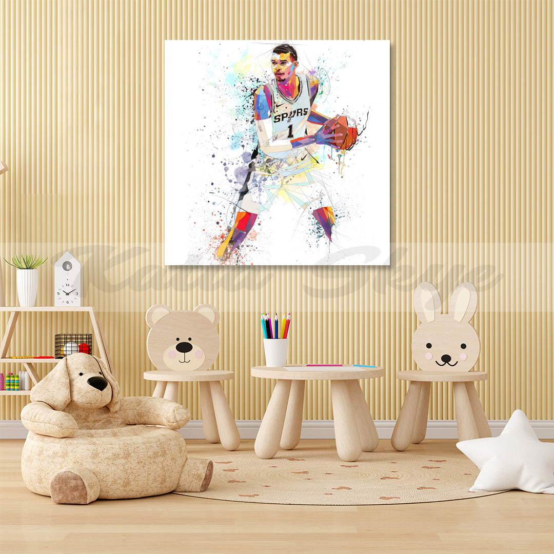 viktor wembanyama colorful drawing canvas print