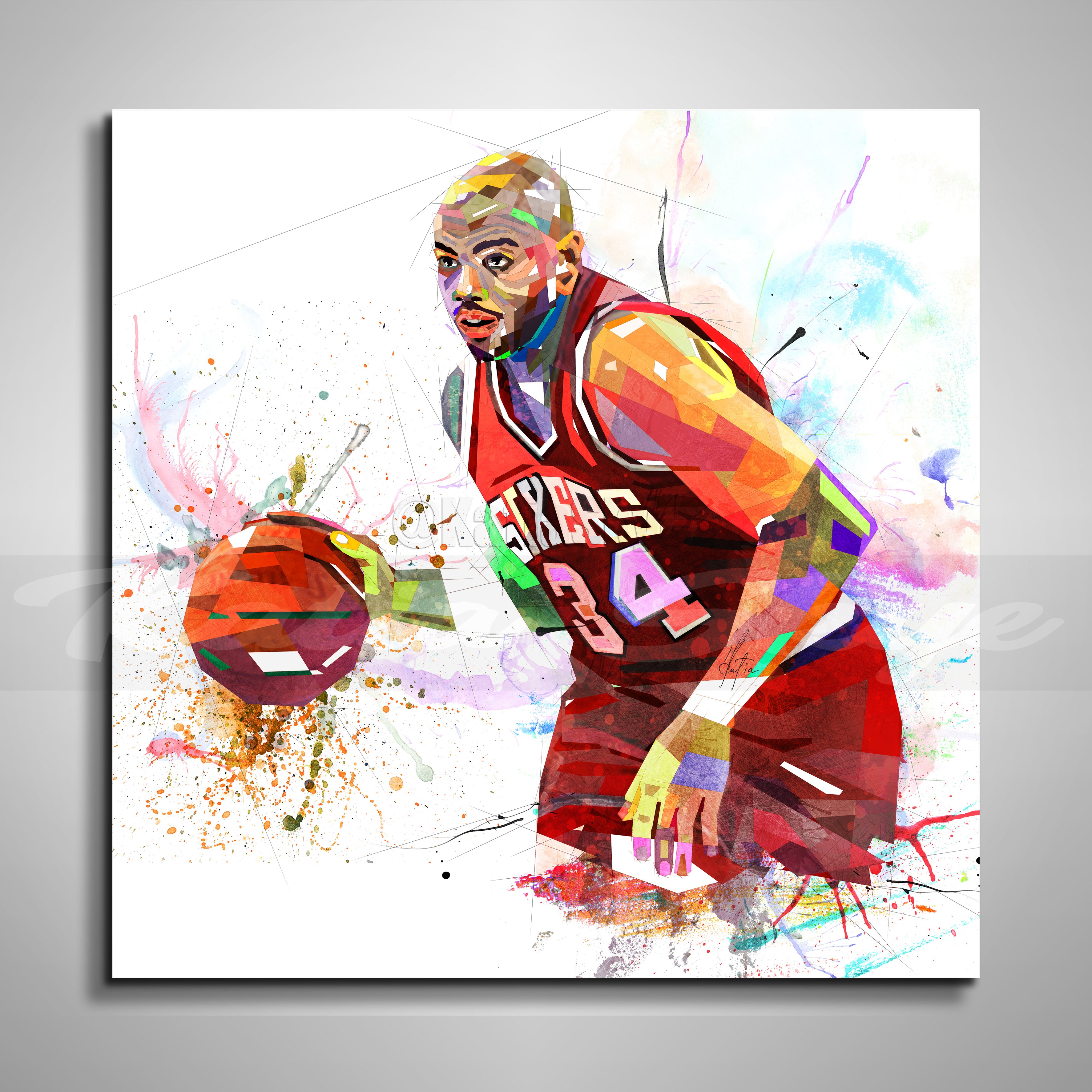 Canvas Print Charles Barkley Basketball Art, Philadelphia 76ers Poster, Man Cave Decor, Contemporary Drawing // NBA-CB01