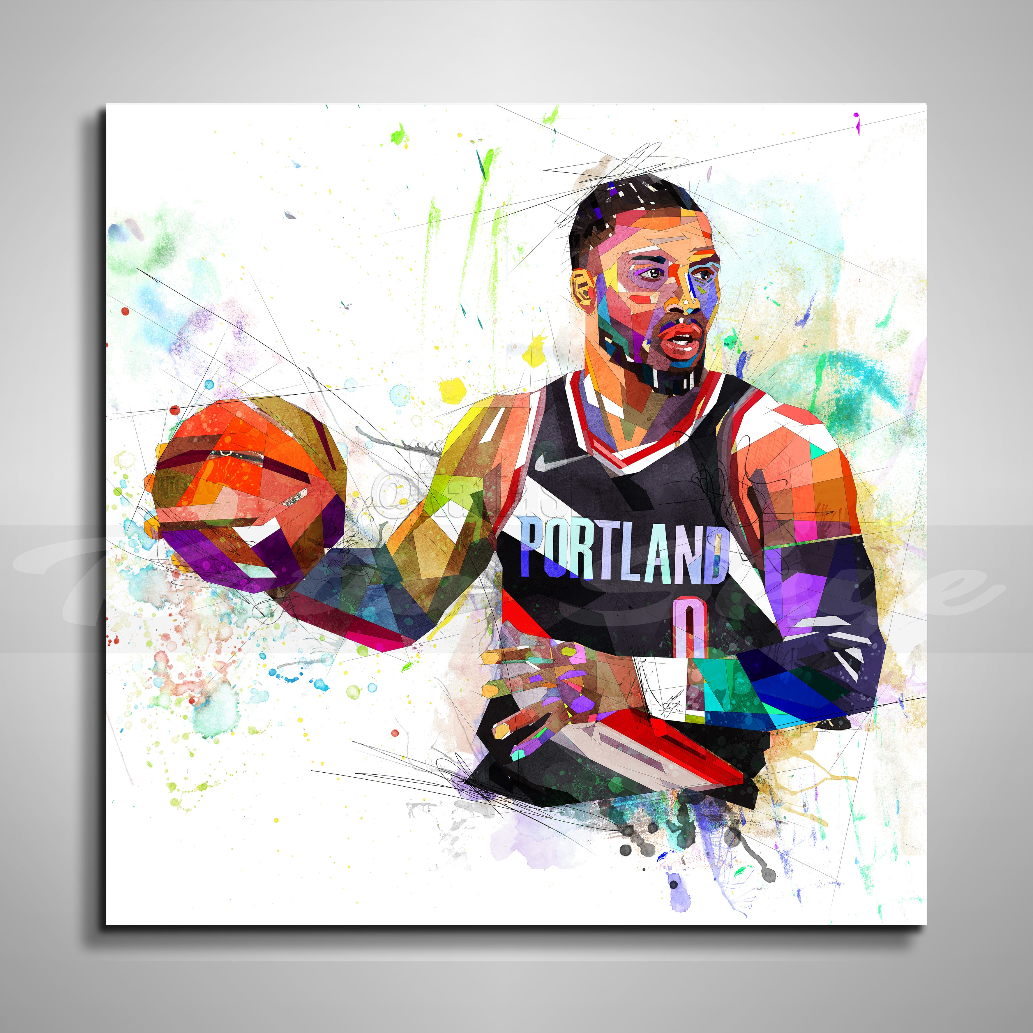Canvas Print Damian Lillard Basketball Wall Art, Portland Trail Blazers Players Poster, Man Cave Wall  Art, Contemporary Drawing // NBA-DL01