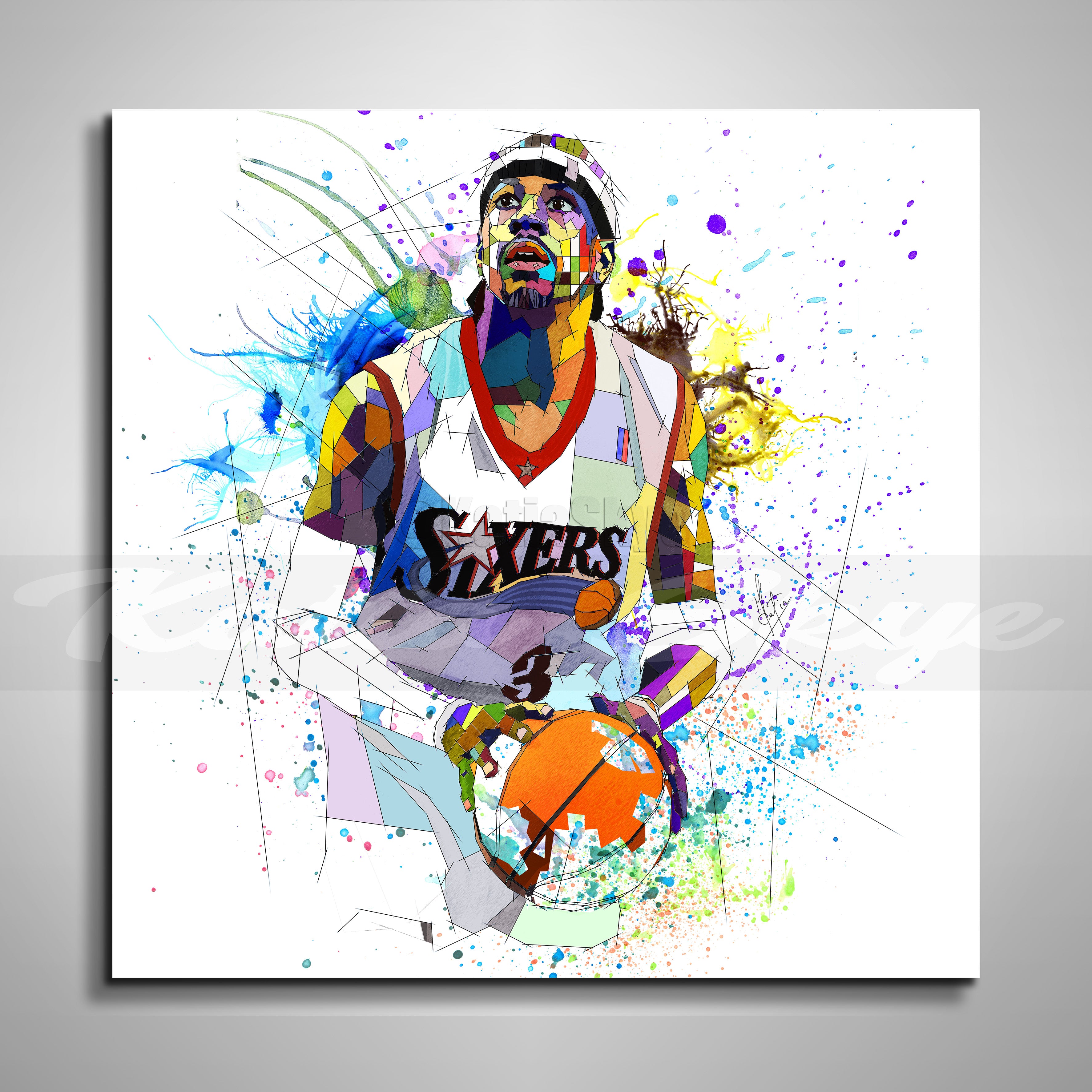 ABSTRACT BASKETBALL WALL ART INSPIRED BY ALLEN IVERSON IN ACTION // NBA-AI02
