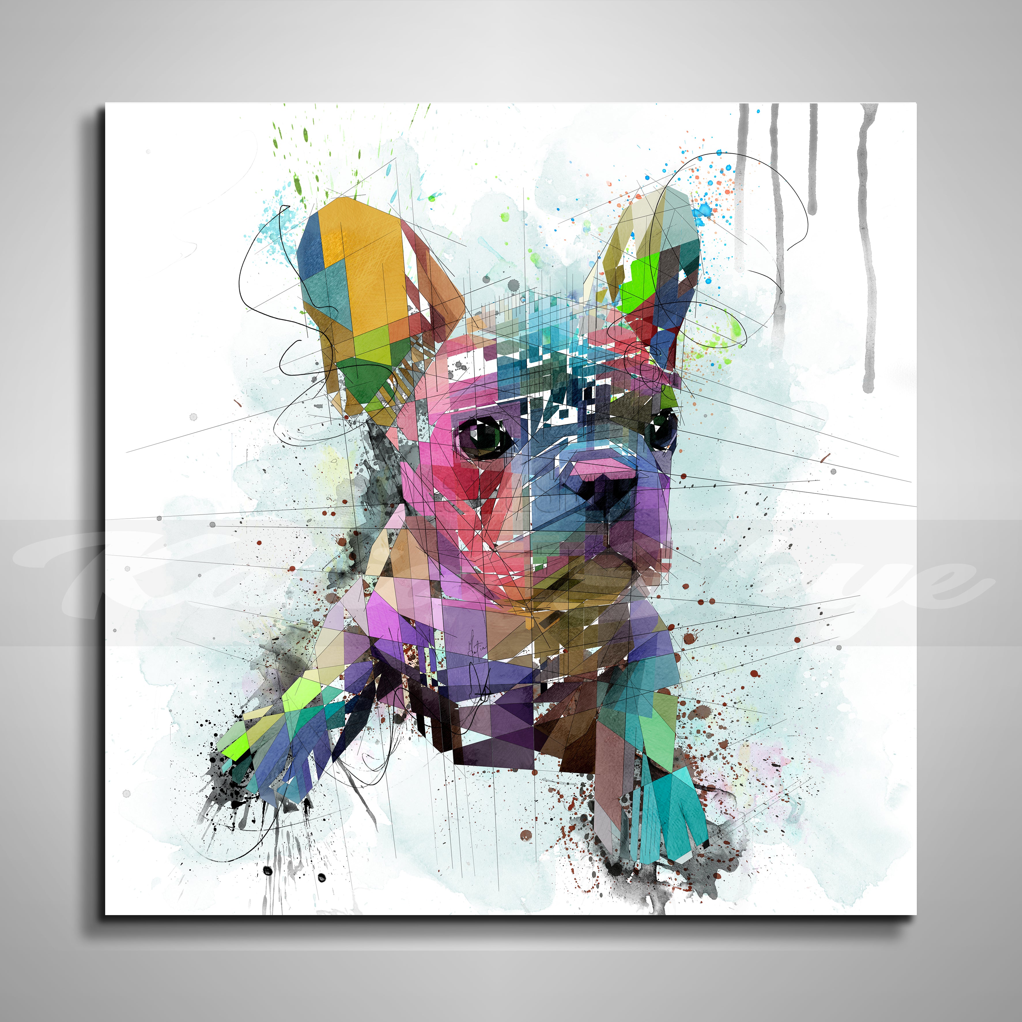 Canvas Print French Bulldog Puppy Colorful Animal Wall Drawing, Kids Room Decor, Animal Drawing Art ZOO-PU01