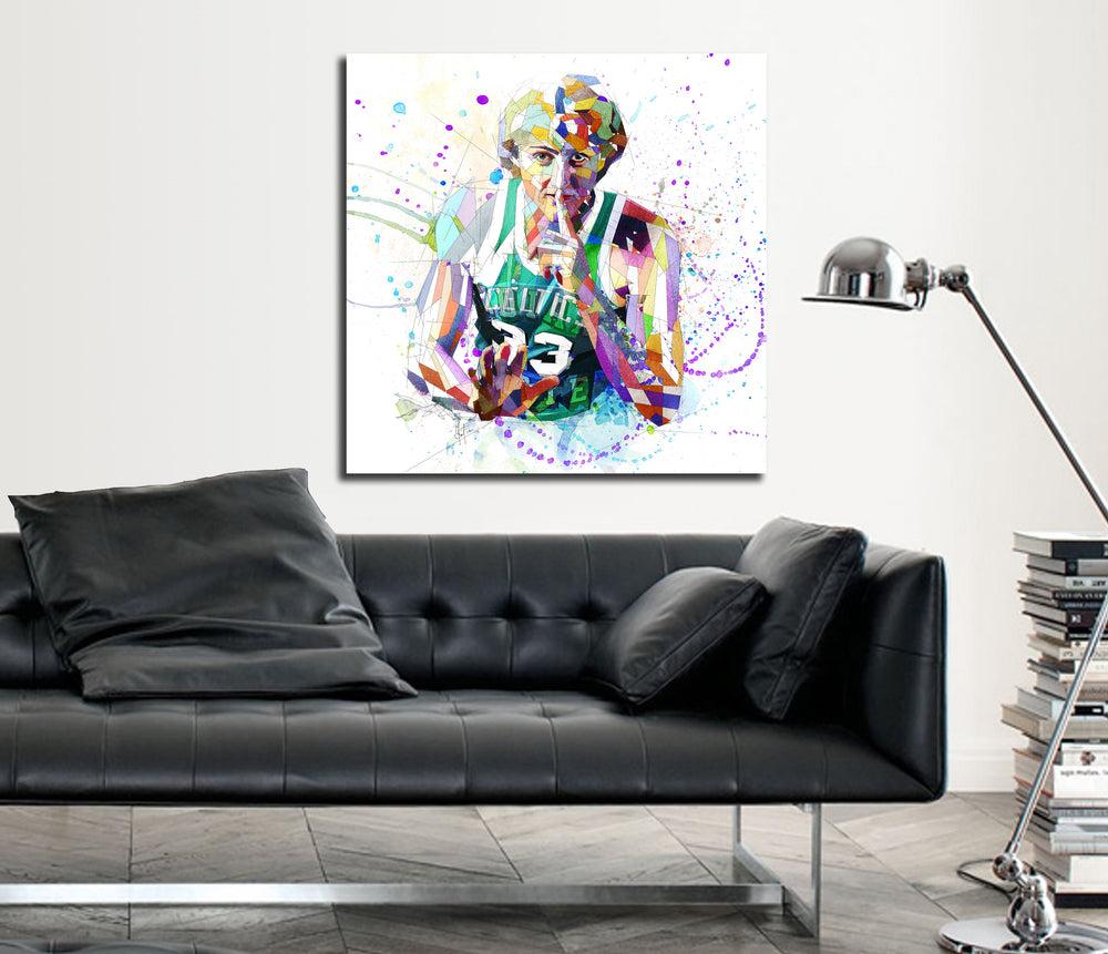 Canvas Print Larry Bird Wall Art, Boston Celtics Poster Basketball Art, Contemporary Abstract Drawing - NBA-LB01
