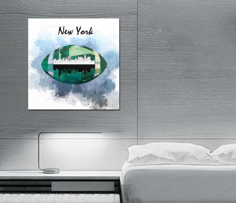 CANVAS PRINT New York Jets Football Art, New York Skyline Poster Watercolor, Contemporary Abstract Drawing NFL-NB04