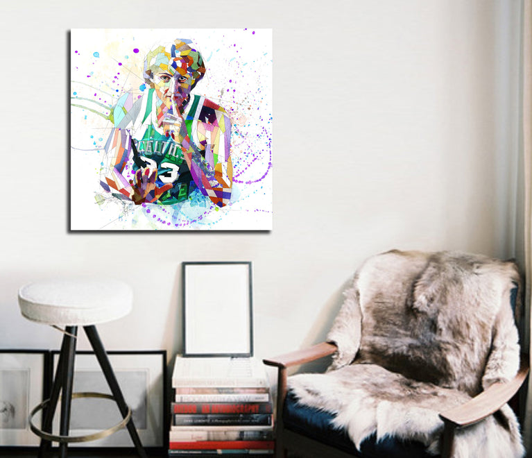Canvas Print Larry Bird Wall Art, Boston Celtics Poster Basketball Art, Contemporary Abstract Drawing - NBA-LB01
