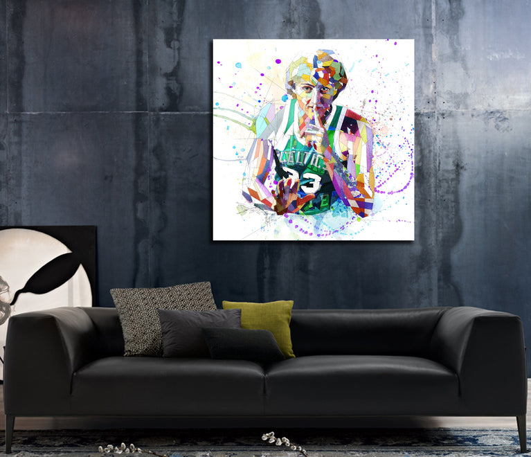 Canvas Print Larry Bird Wall Art, Boston Celtics Poster Basketball Art, Contemporary Abstract Drawing - NBA-LB01