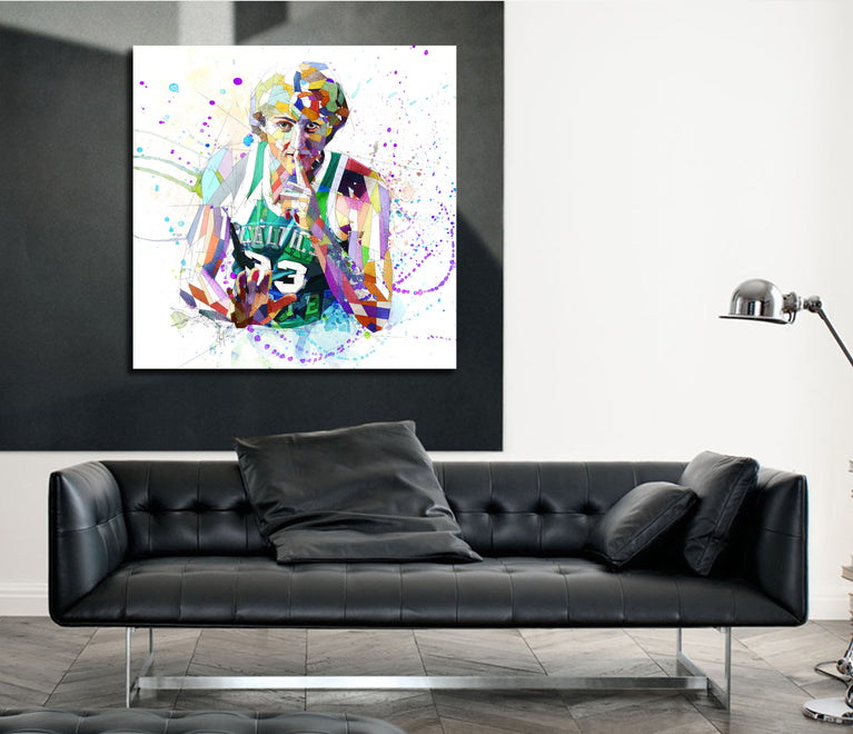 Canvas Print Larry Bird Wall Art, Boston Celtics Poster Basketball Art, Contemporary Abstract Drawing - NBA-LB01