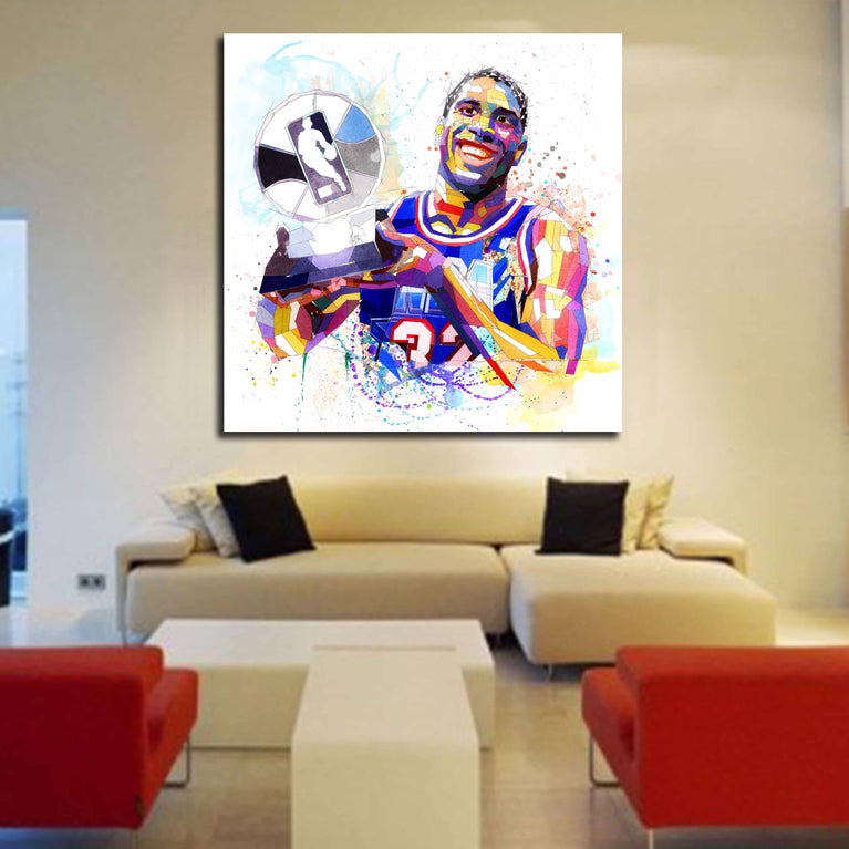 CANVAS PRINT Magic Johnson Poster Basketball Gift,  Watercolor, Contemporary Abstract Drawing