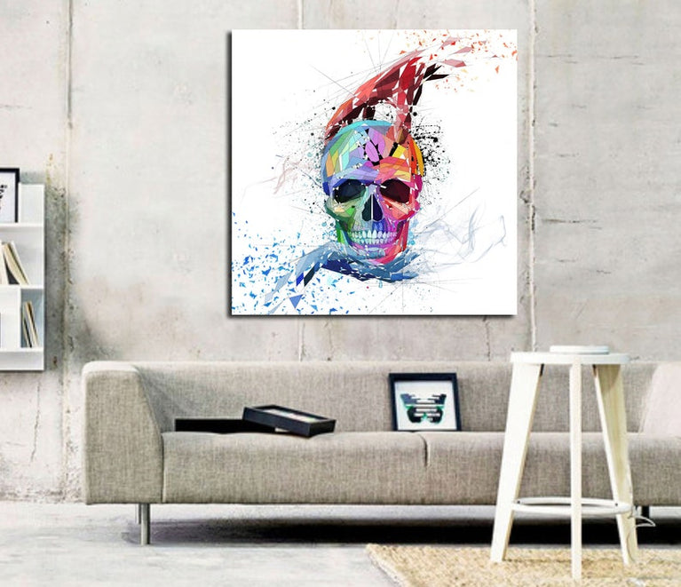 CANVAS PRINT Skull with hands, Skull Wall Art Print Gift, Color Contemporary Abstract Modern Art OTH-SK02