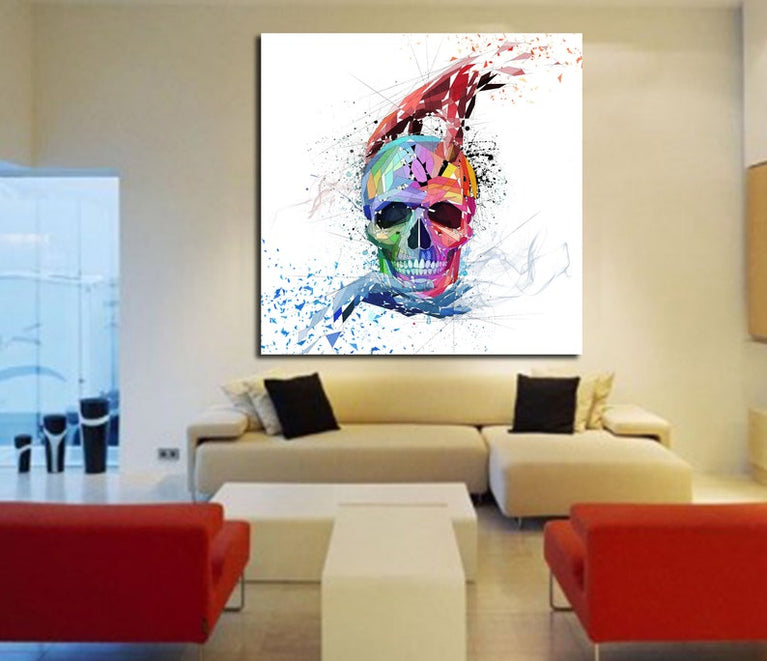 CANVAS PRINT Skull with hands, Skull Wall Art Print Gift, Color Contemporary Abstract Modern Art OTH-SK02