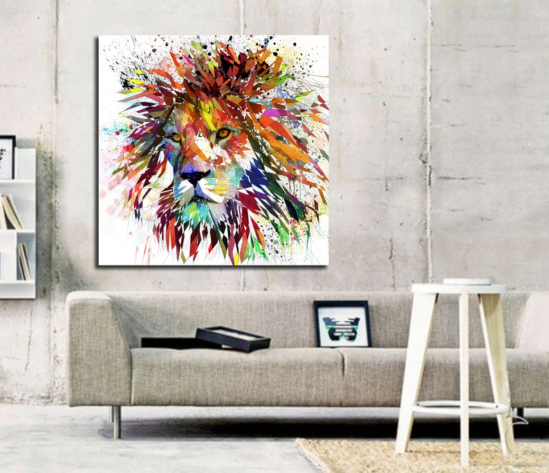 Canvas Print Lion Colorful Wall Art, Home Office Wall Decor, Kids Room Wall Art ZOO-LI01