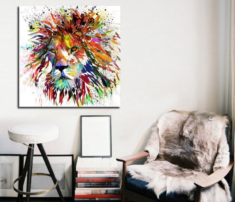 Canvas Print Lion Colorful Wall Art, Home Office Wall Decor, Kids Room Wall Art ZOO-LI01