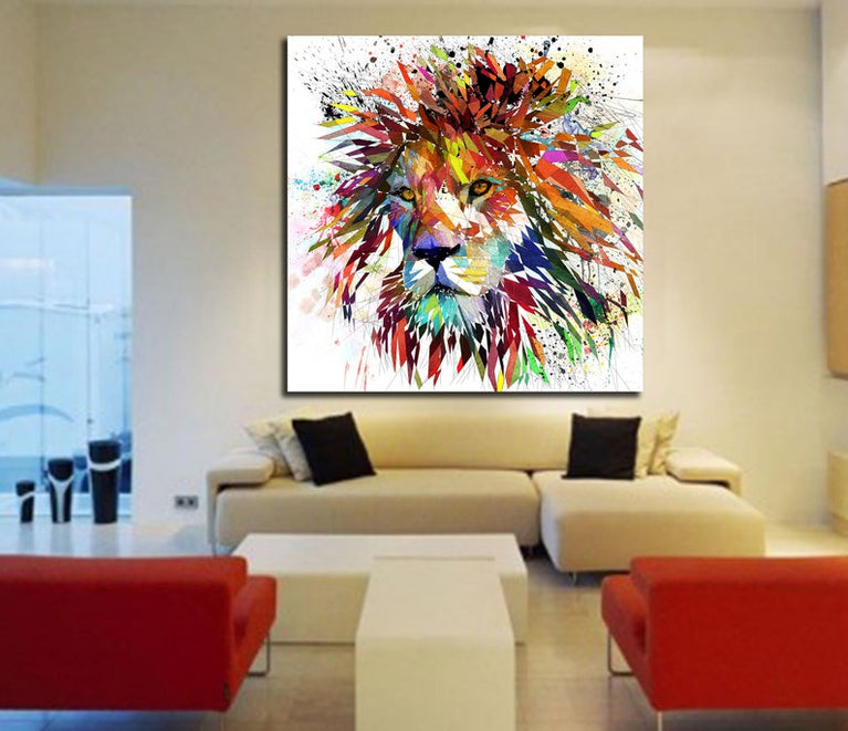Canvas Print Lion Colorful Wall Art, Home Office Wall Decor, Kids Room Wall Art ZOO-LI01