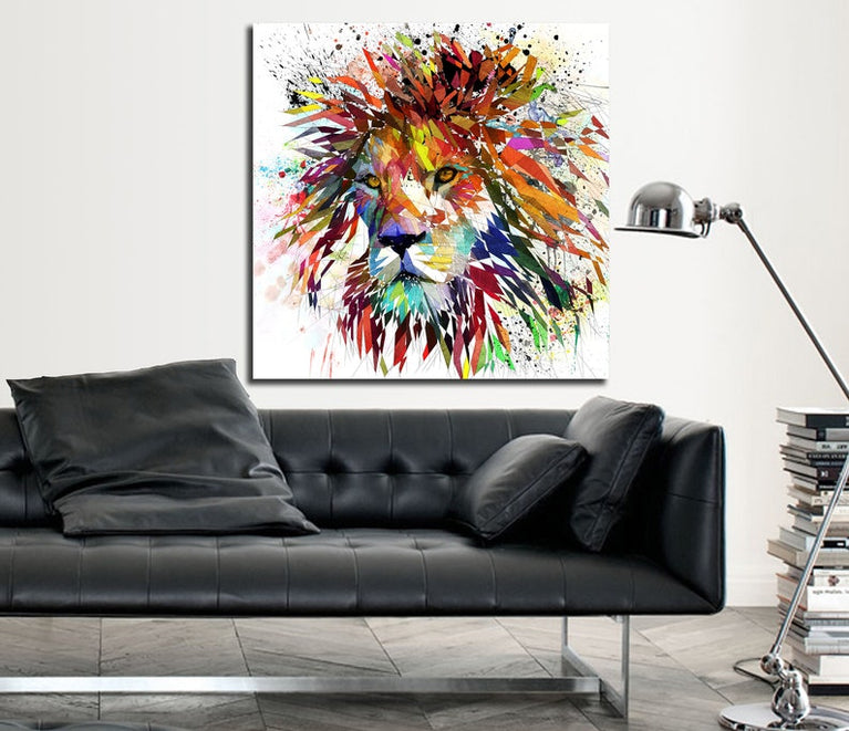 Canvas Print Lion Colorful Wall Art, Home Office Wall Decor, Kids Room Wall Art ZOO-LI01