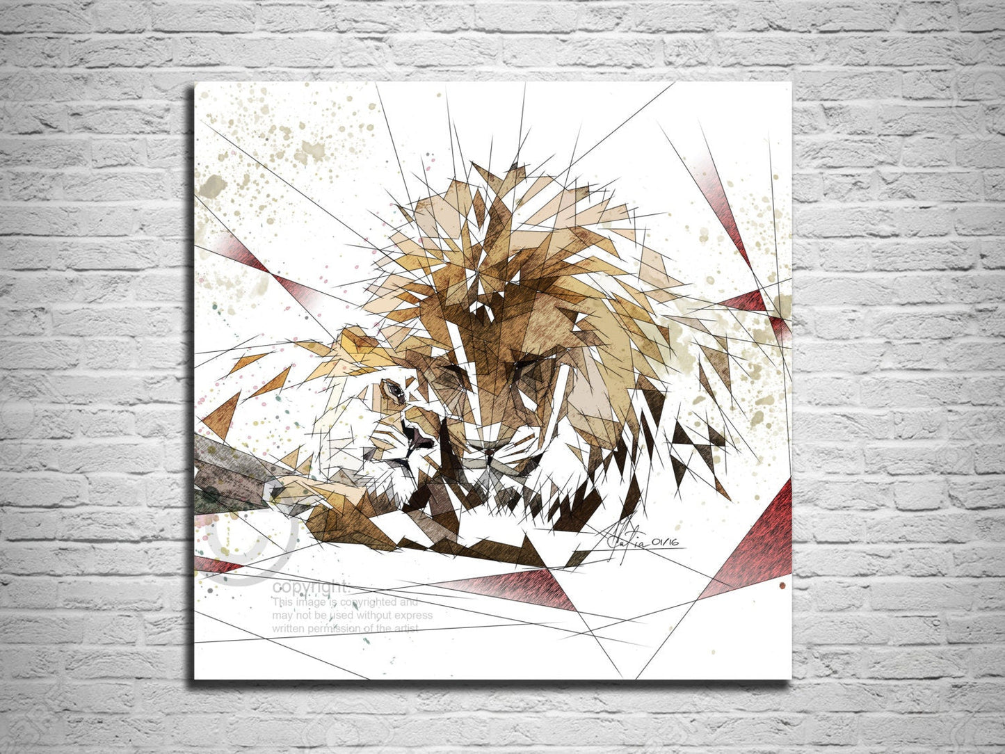 CANVAS PRINT Wild Love Lions Art Print , Contemporary Abstract Drawing, Animals Modern Art ZOO-LL01