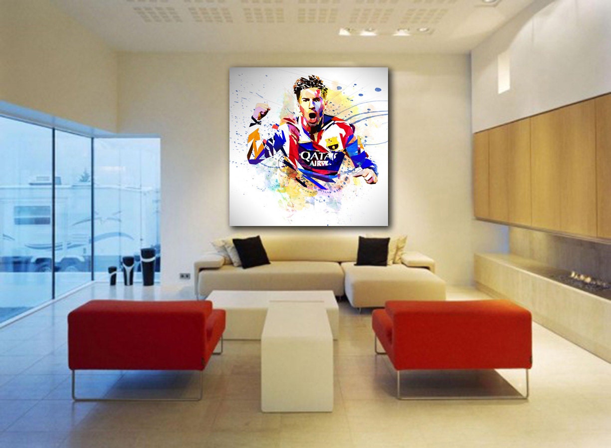 CANVAS PRINT Soccer Gift, Soccer Poster, Lionel Messi Poster, Boys Teen Room Decor, Man Cave Wall Art, Soccer Player Sports Fan Art SOC-LM01