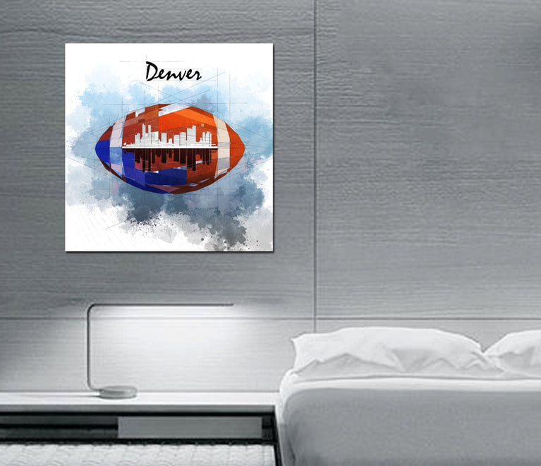 CANVAS PRINT Denver Skyline Broncos Football Art NFL-FB01
