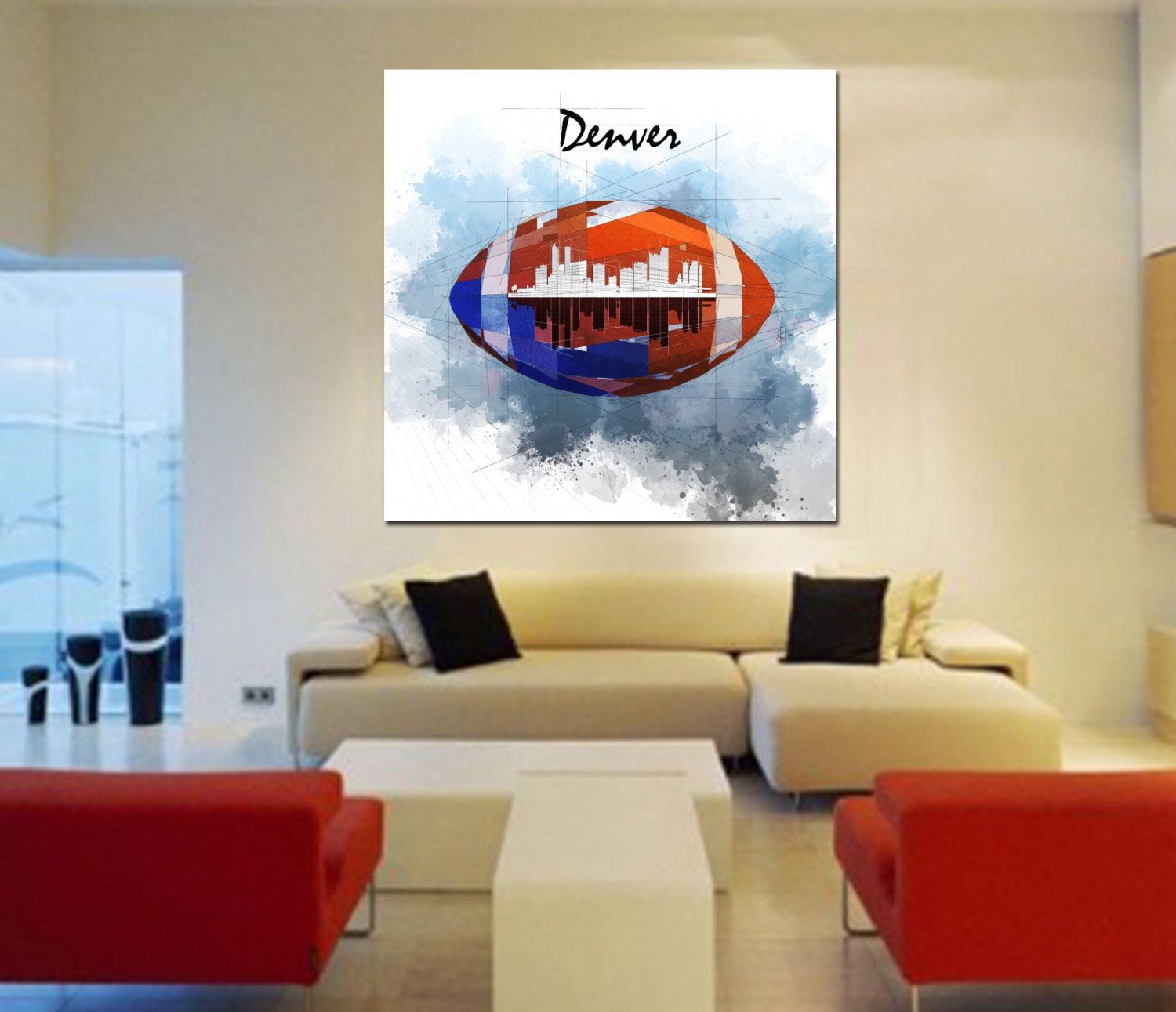 CANVAS PRINT Denver Skyline Broncos Football Art NFL-FB01