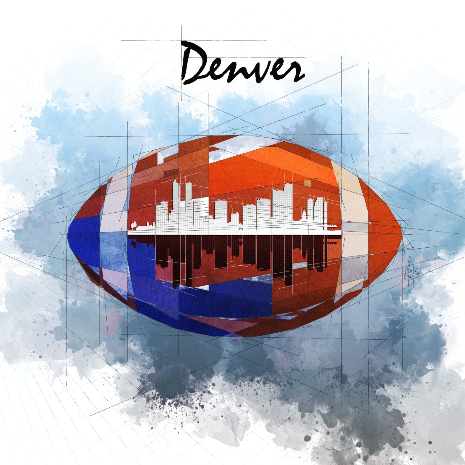 CANVAS PRINT Denver Skyline Broncos Football Art NFL-FB01