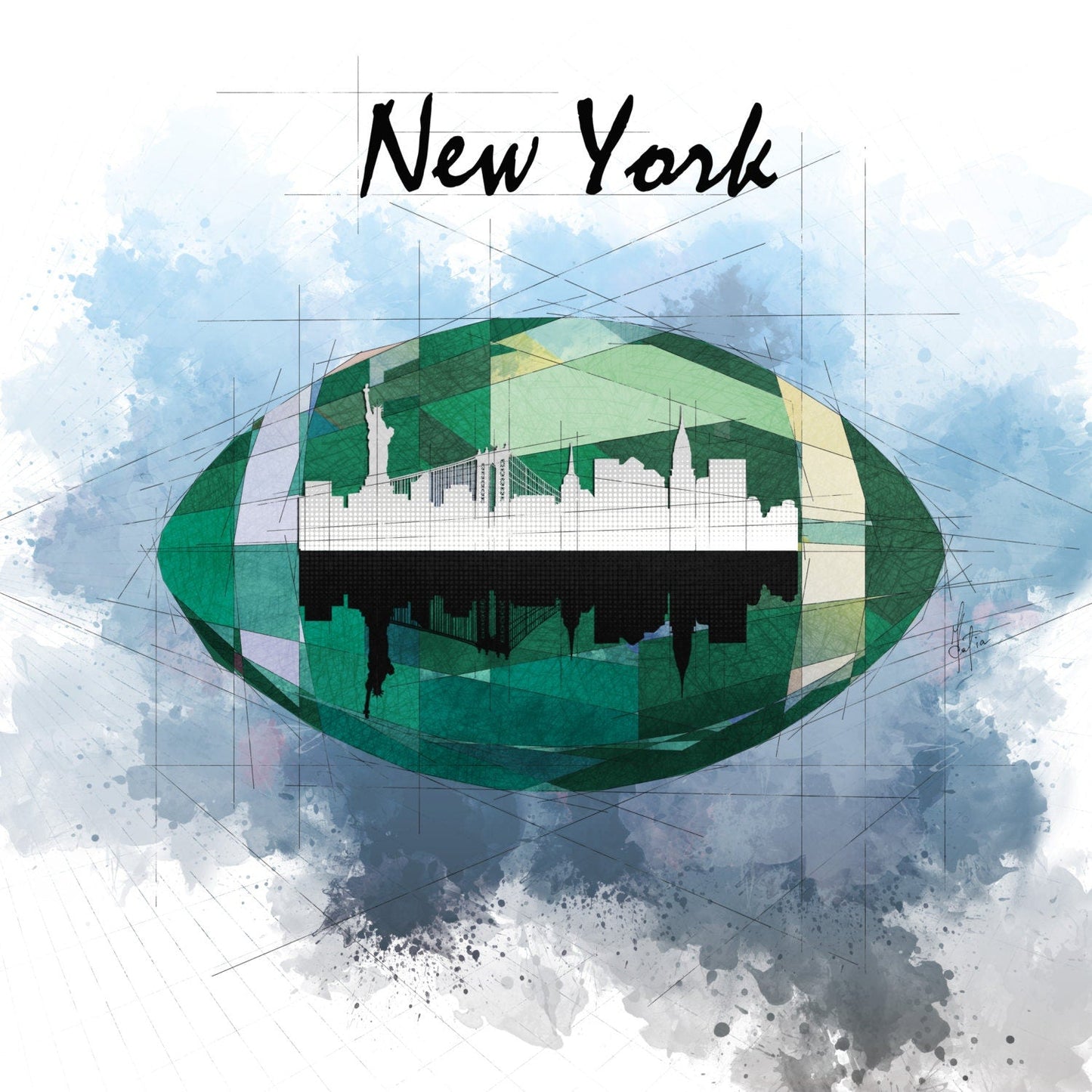 Canvas Print Abstract New York Skyline Jets Football Art Sports Illustration, Sport Poster, Teen Room Art, Man Cave Sports Decor NFL-FB04